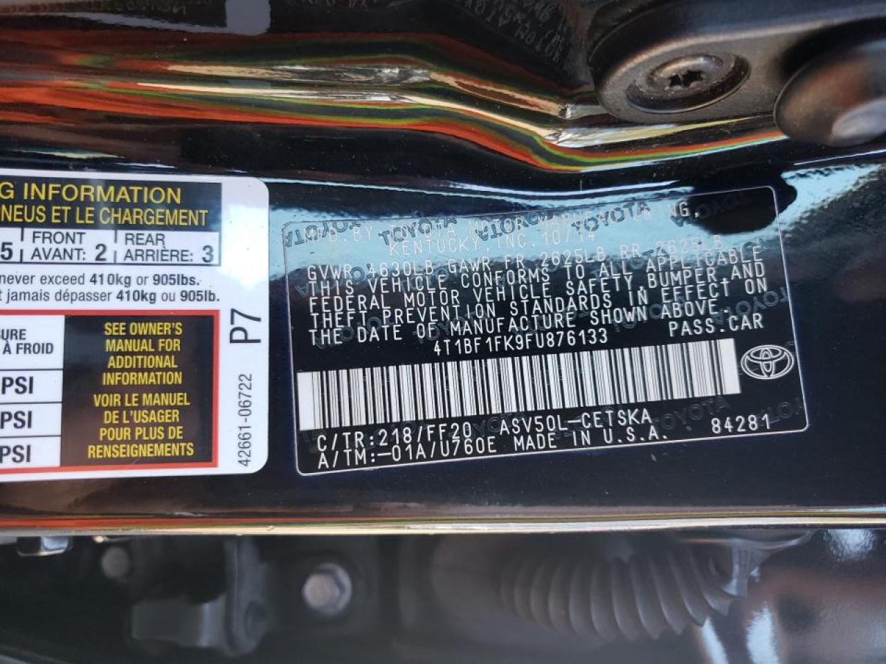 Photo 10 from auction – 2015 TOYOTA CAMRY LE with VIN 4T1BF1FK9FU876133
