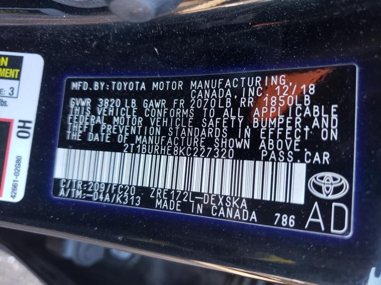 Photo 10 from auction – 2019 TOYOTA COROLLA L with VIN 2T1BURHE8KC227320