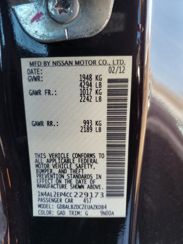 Photo 10 from auction – 2012 NISSAN ALTIMA S with VIN 1N4AL2EP4CC229173