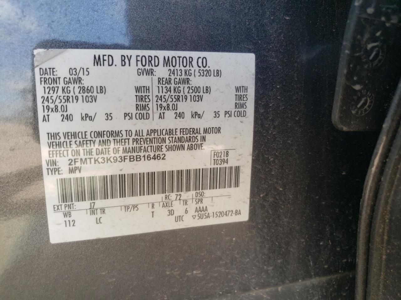 Фото 10 с аукциона – 2015 FORD EDGE TITAN с VIN 2FMTK3K93FBB16462
