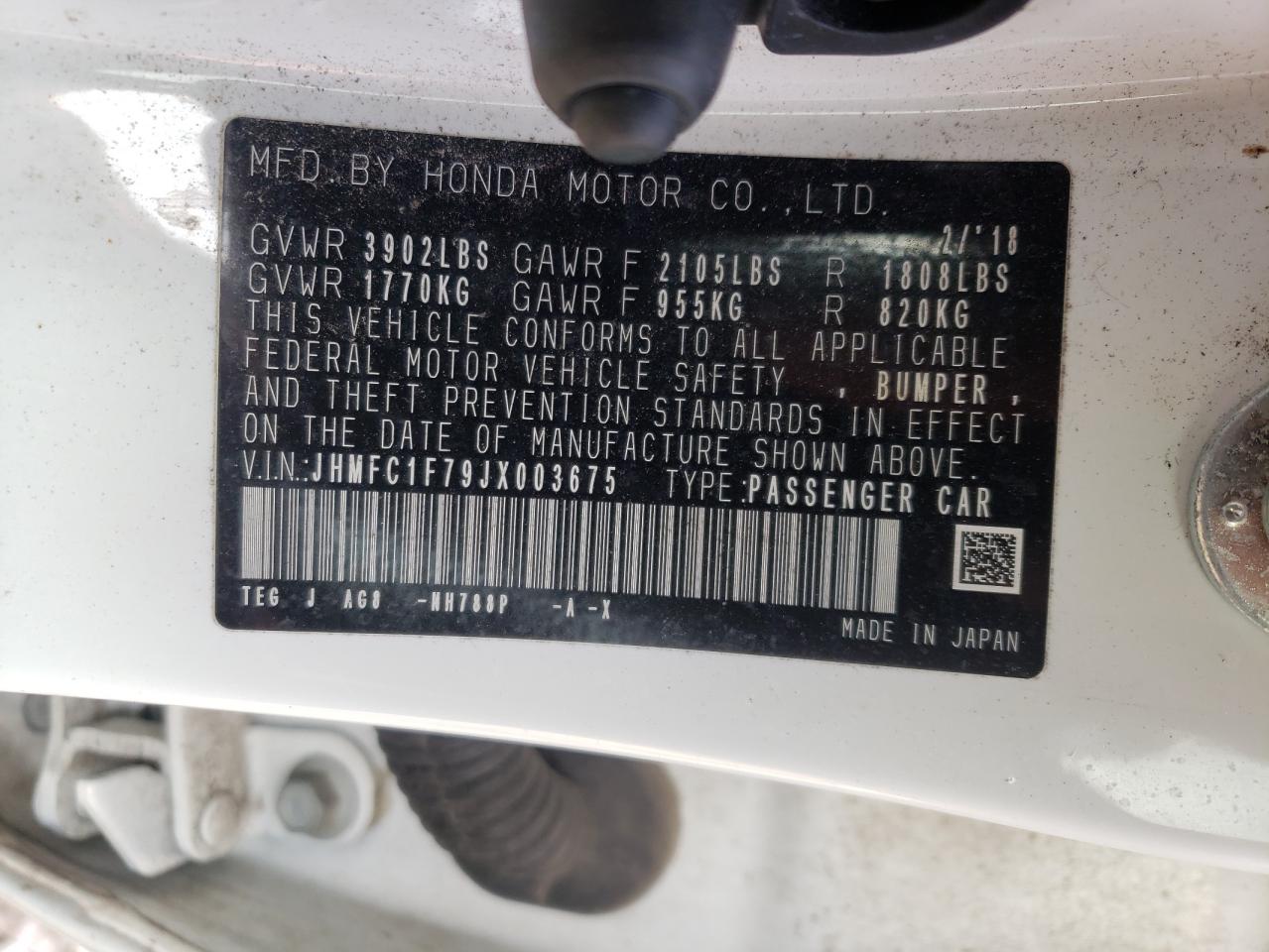 Photo 10 from auction – 2018 HONDA CIVIC EXL with VIN JHMFC1F79JX003675