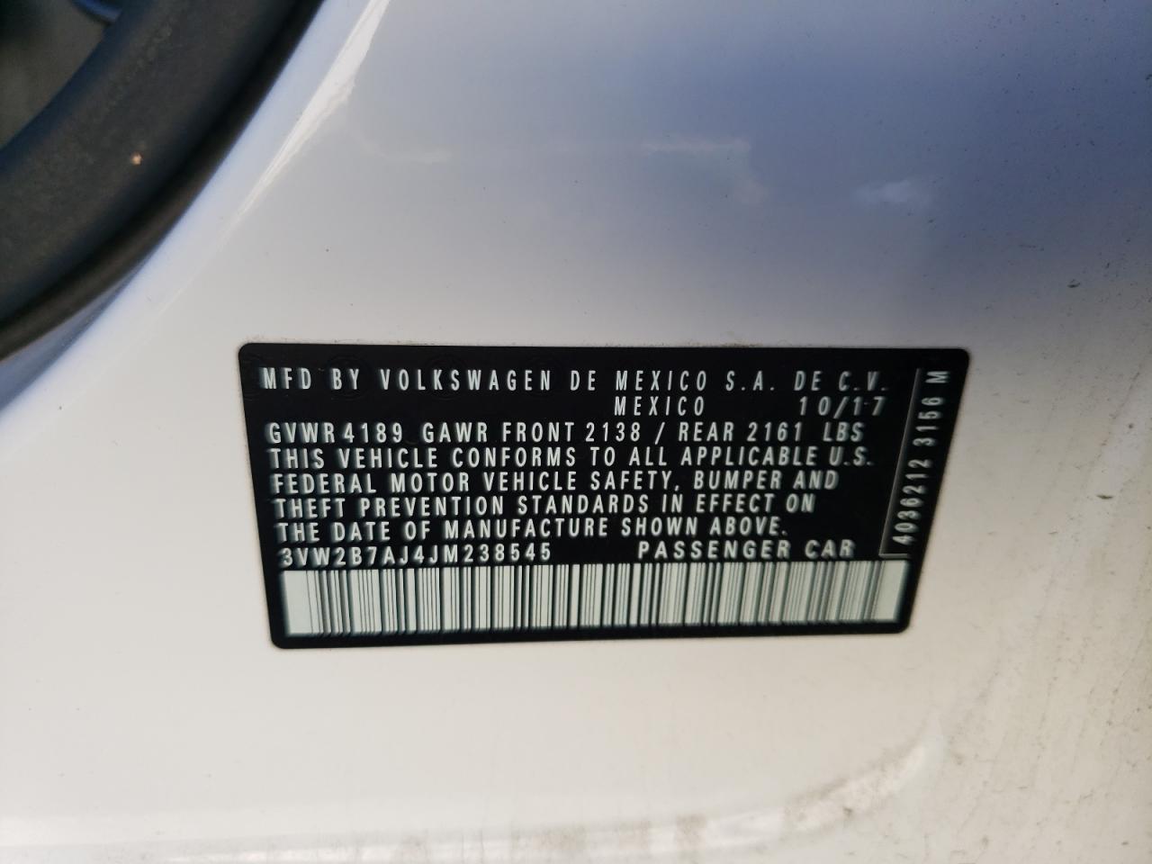 Photo 10 from auction – 2018 VOLKSWAGEN JETTA S with VIN 3VW2B7AJ4JM238545
