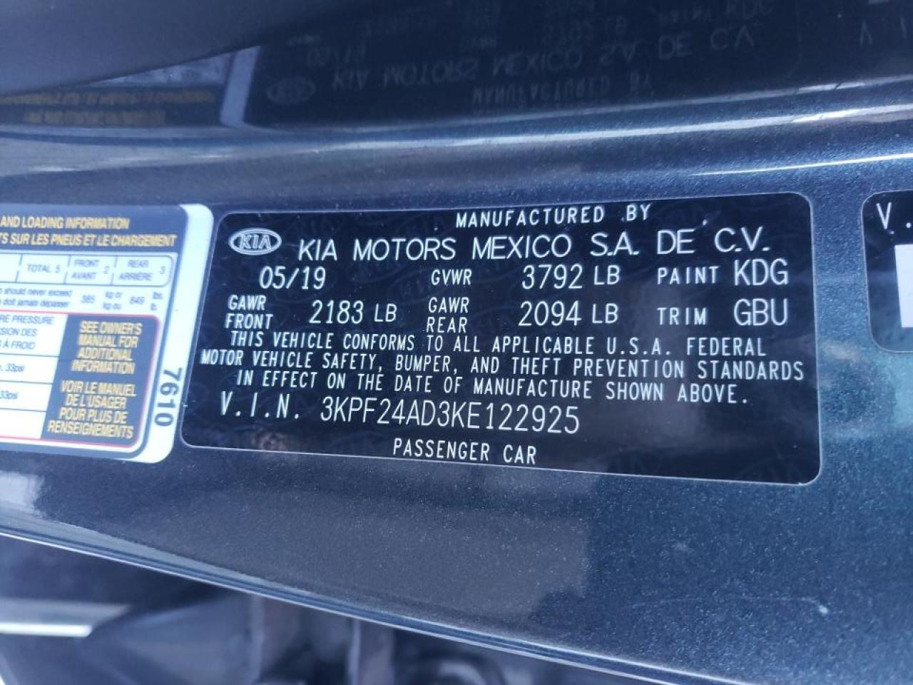 Photo 10 from auction – 2019 KIA FORTE FE with VIN 3KPF24AD3KE122925