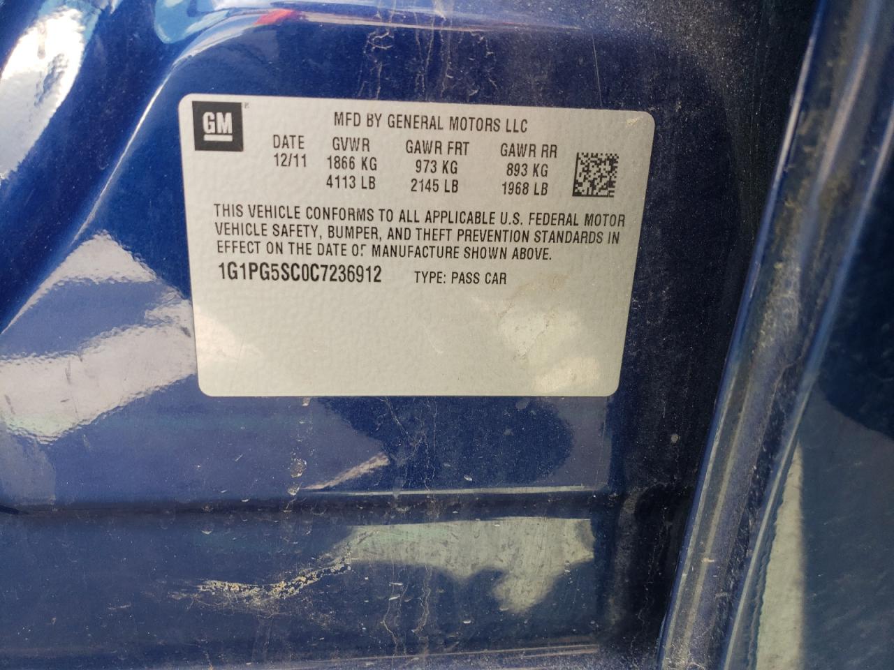 Photo 10 from auction – 2012 CHEVROLET CRUZE LT with VIN 1G1PG5SC0C7236912