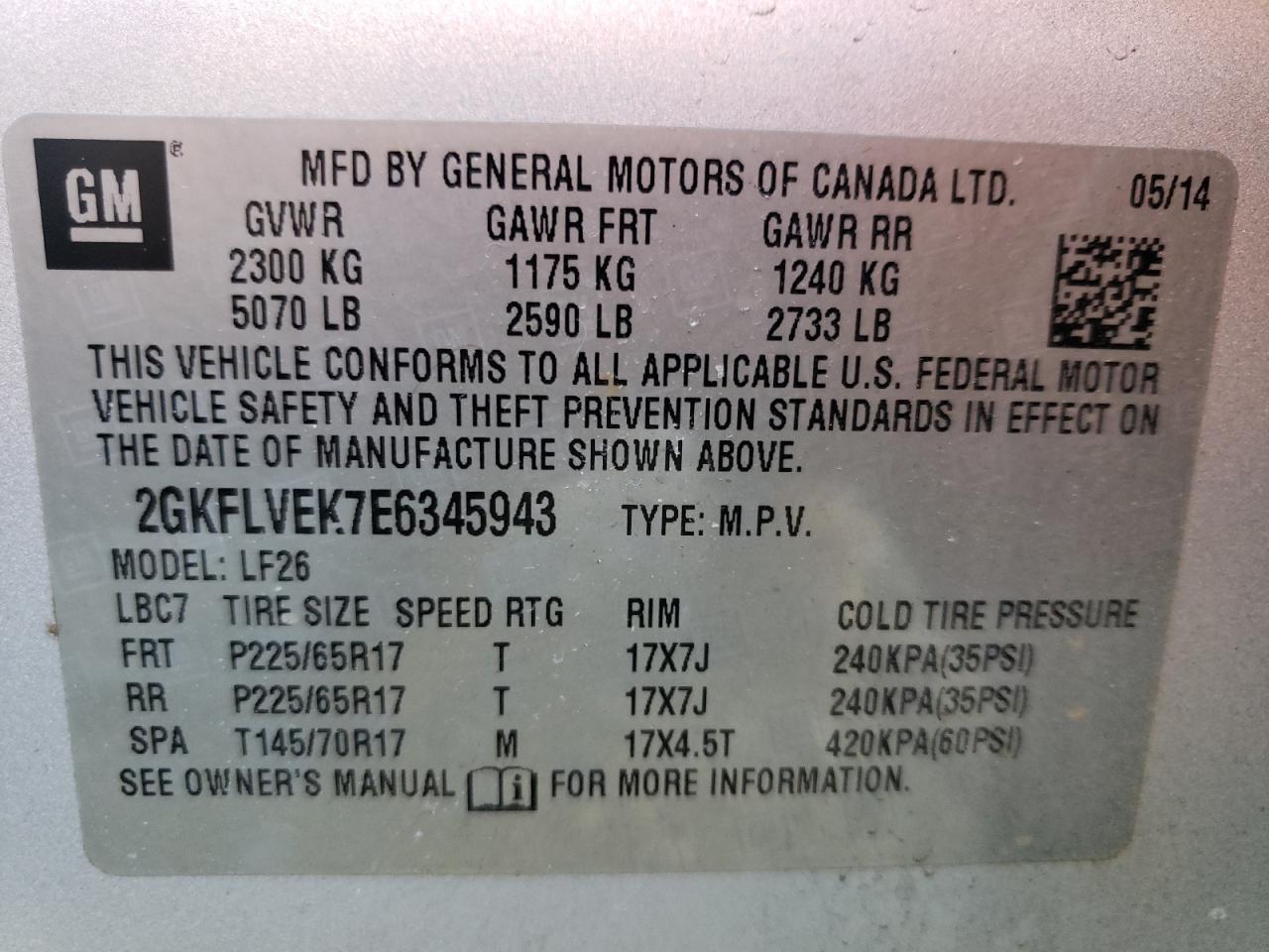 Photo 10 from auction – 2014 GMC TERRAIN SL with VIN 2GKFLVEK7E6345943
