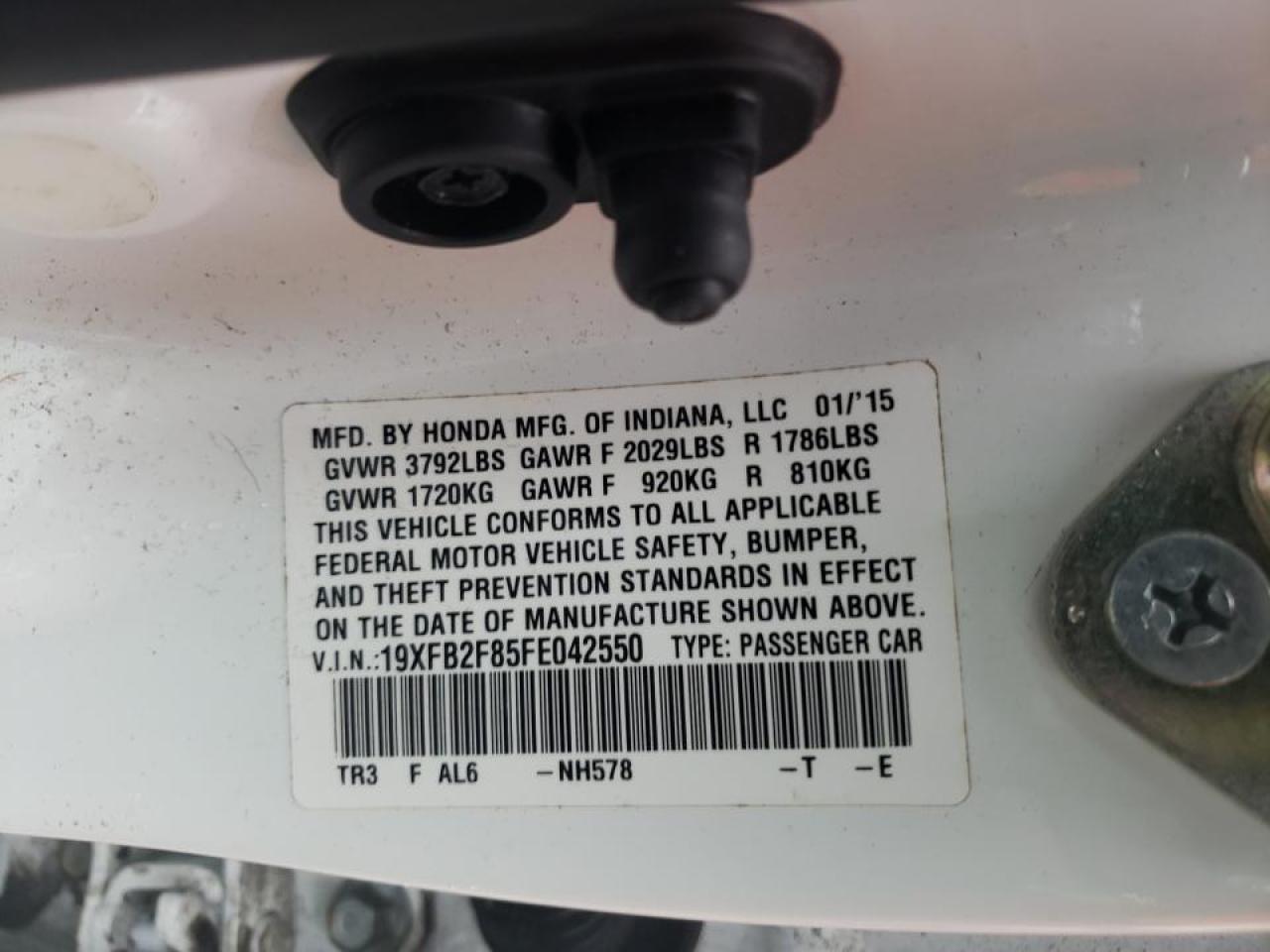 Photo 10 from auction – 2015 HONDA CIVIC EX with VIN 19XFB2F85FE042550
