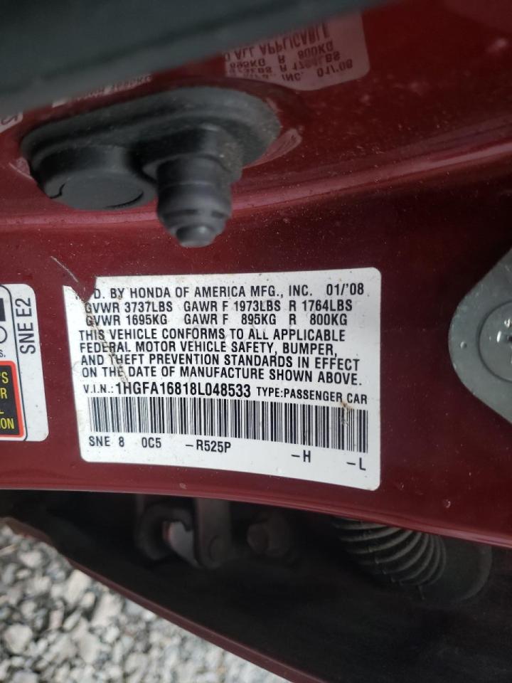 Photo 10 from auction – 2008 HONDA CIVIC EX with VIN 1HGFA16818L048533