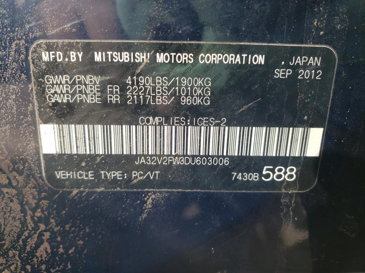 Photo 10 from auction – 2013 MITSUBISHI LANCER SE with VIN JA32V2FW3DU603006