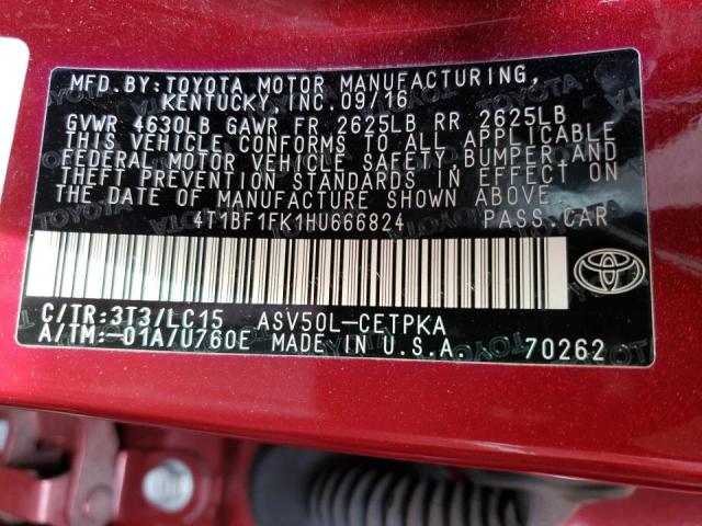 Photo 10 from auction – 2017 TOYOTA CAMRY with VIN 4T1BF1FK1HU666824
