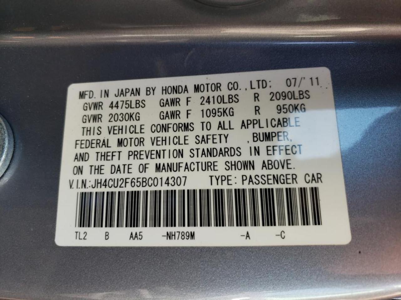 Photo 10 from auction – 2011 ACURA TSX with VIN JH4CU2F65BC014307