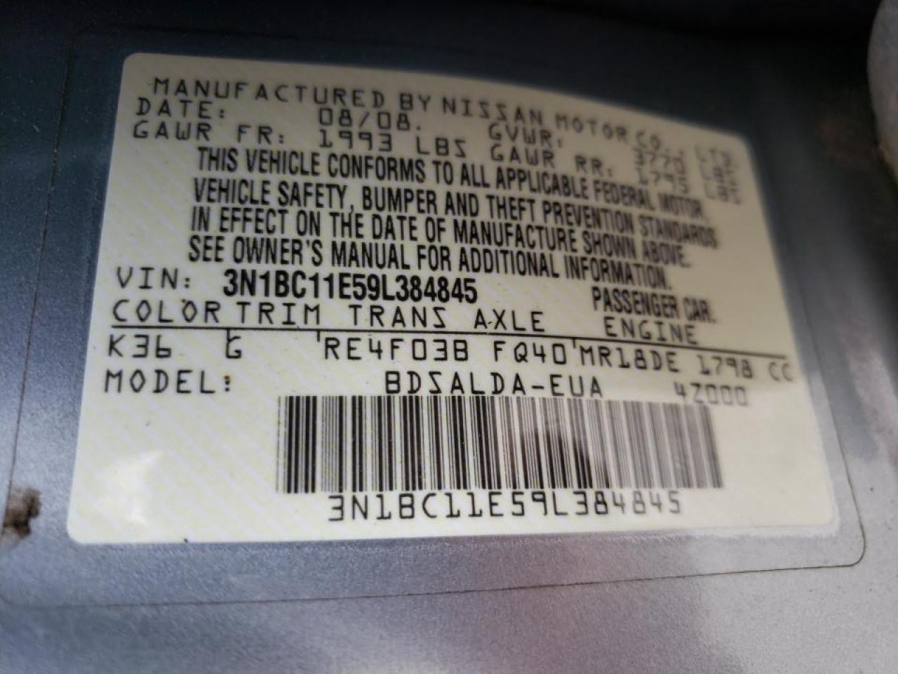 Photo 10 from auction – 2009 NISSAN VERSA S with VIN 3N1BC11E59L384845