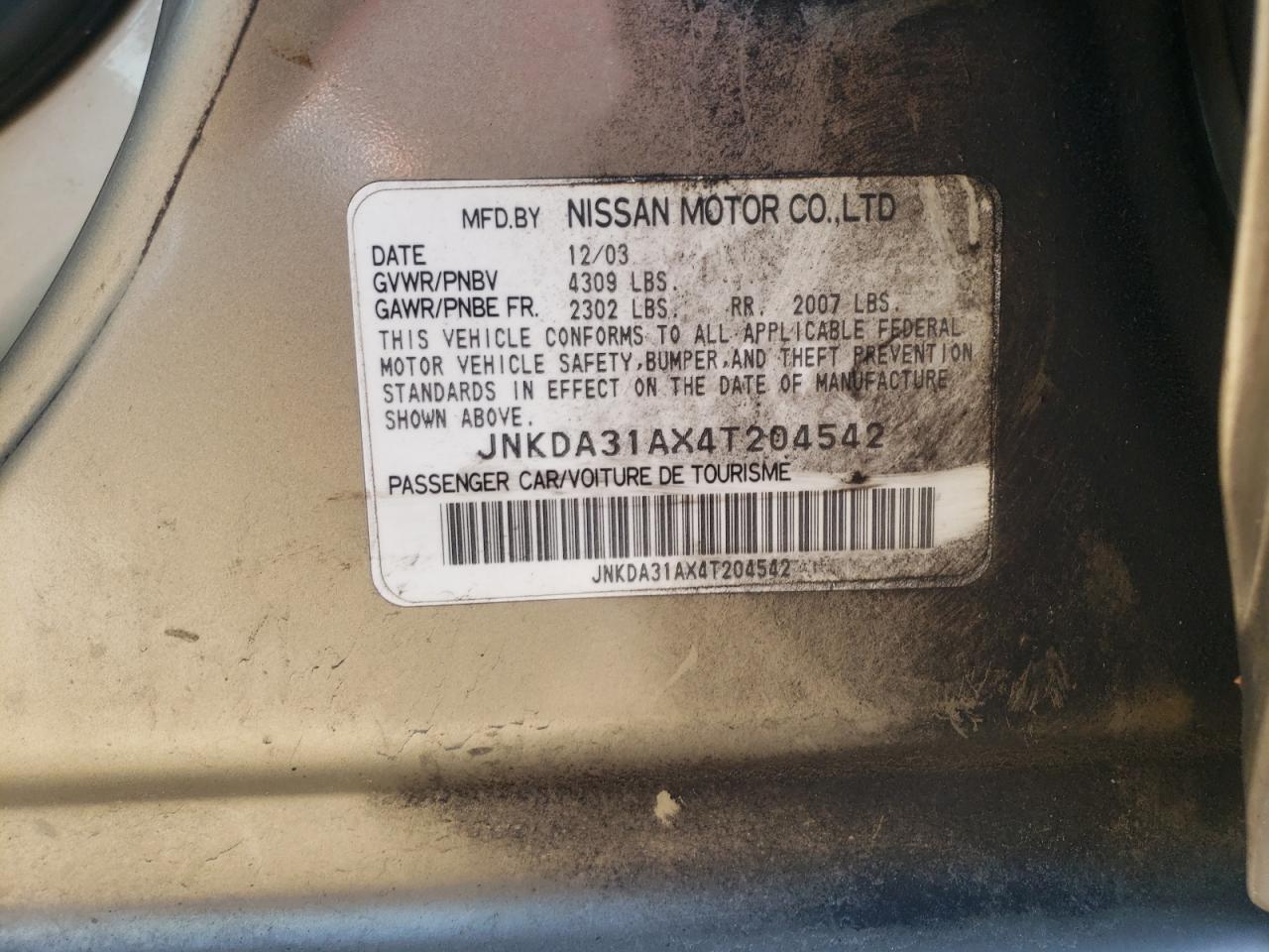 Photo 10 from auction – 2004 INFINITI I35 with VIN JNKDA31AX4T204542