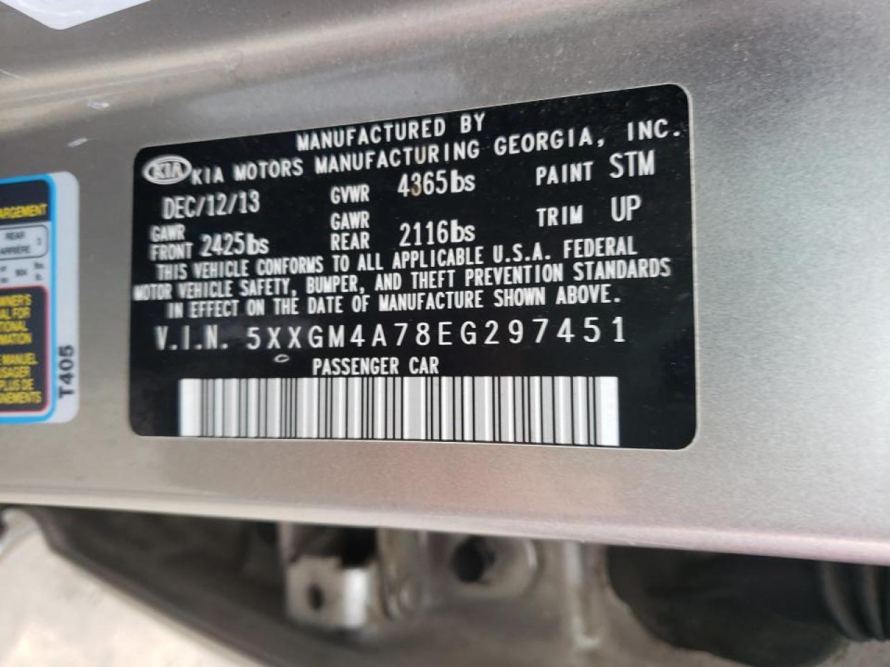 Photo 10 from auction – 2014 KIA OPTIMA LX with VIN 5XXGM4A78EG297451