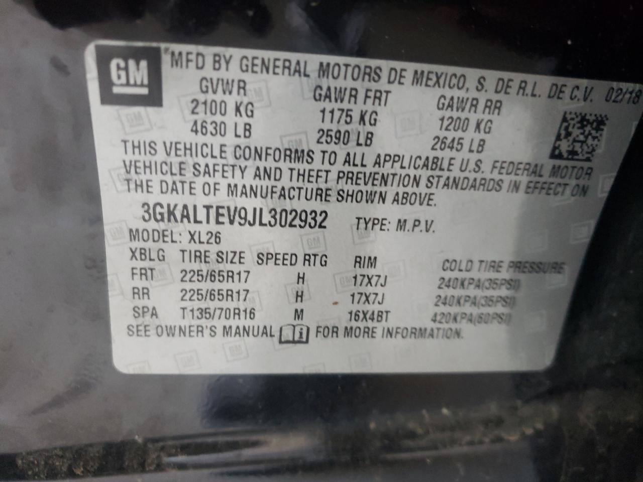 Photo 10 from auction – 2018 GMC TERRAIN SL with VIN 3GKALTEV9JL302932