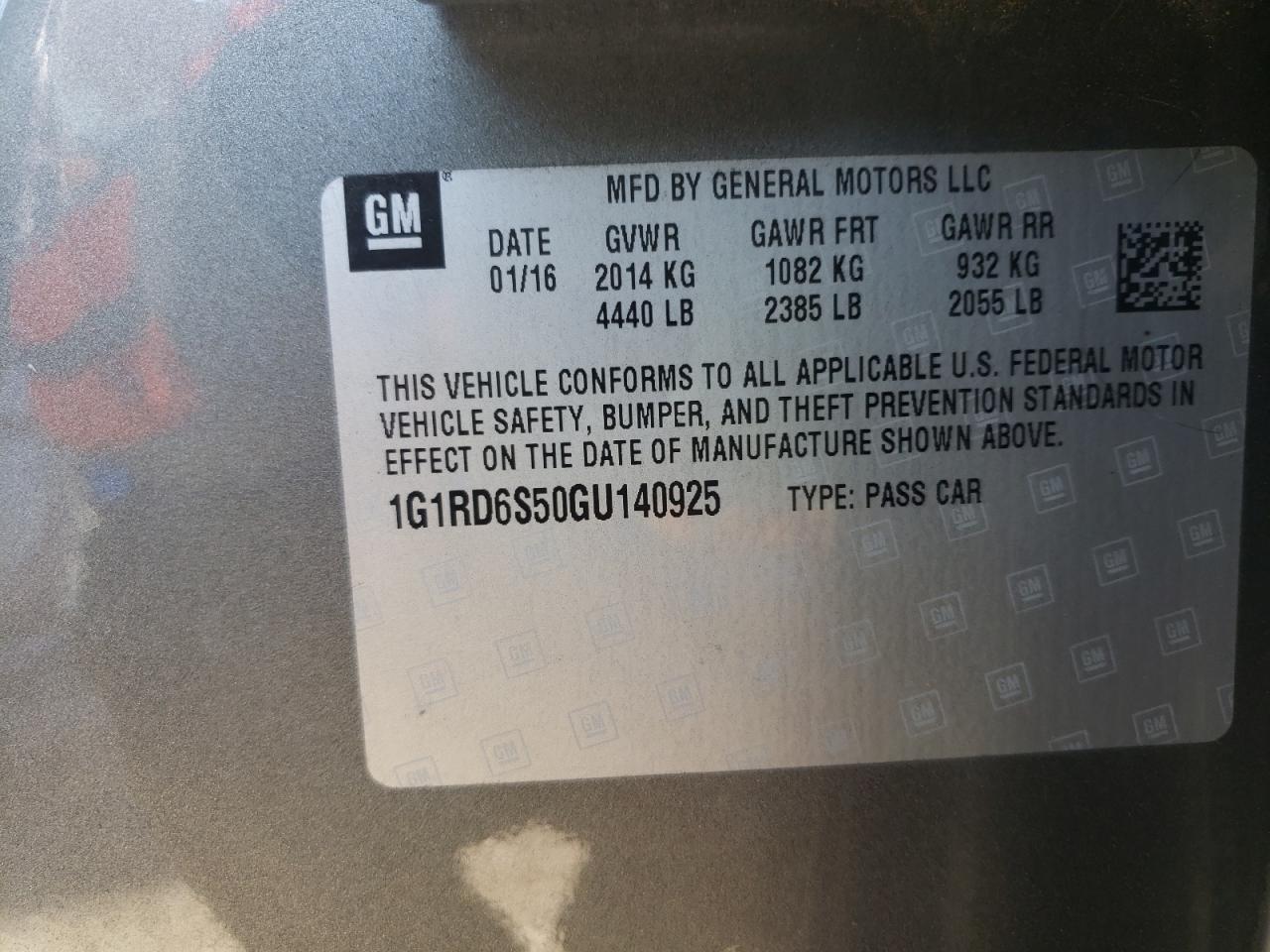 Photo 10 from auction – 2016 CHEVROLET VOLT LTZ with VIN 1G1RD6S50GU140925