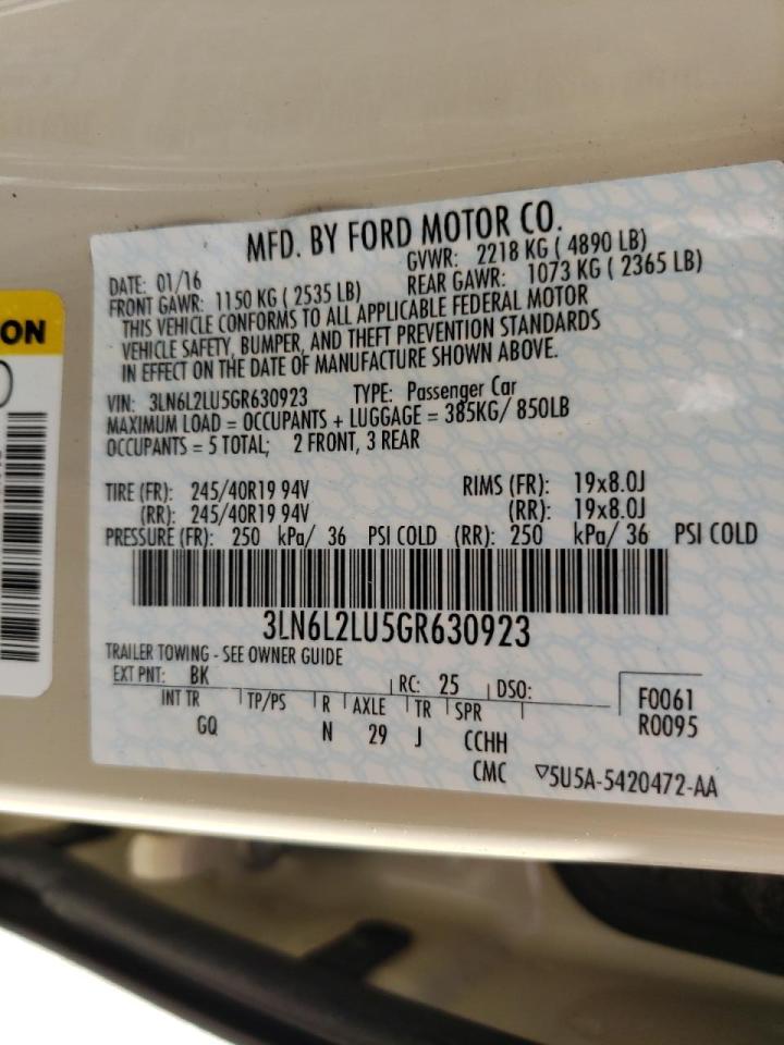 Photo 10 from auction – 2016 LINCOLN MKZ HYBRID with VIN 3LN6L2LU5GR630923