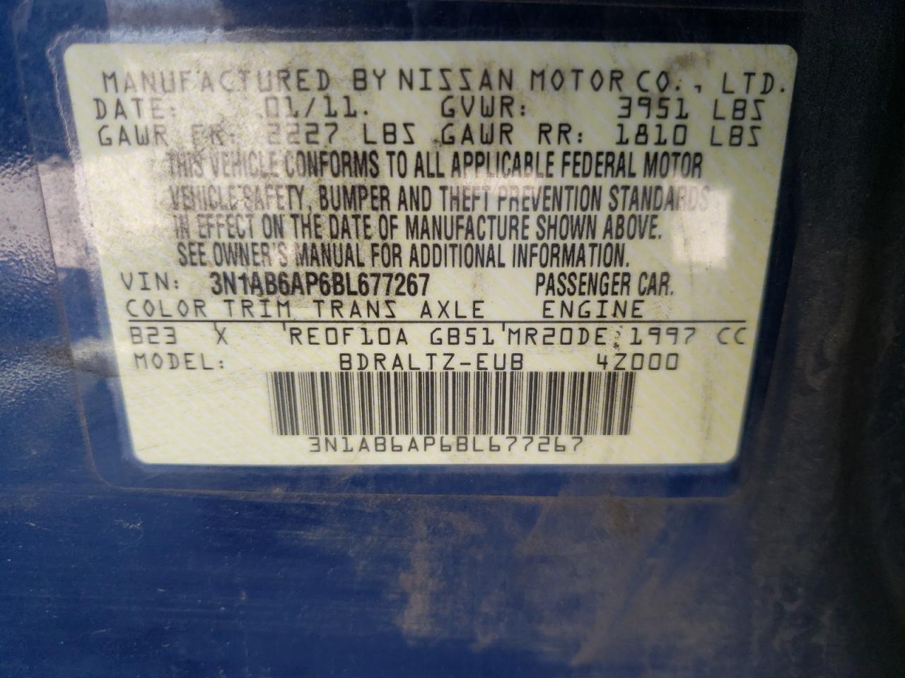 Photo 10 from auction – 2011 NISSAN SENTRA 2.0 with VIN 3N1AB6AP6BL677267