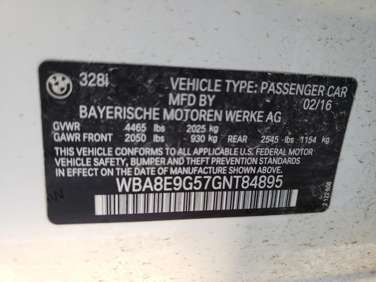 Photo 10 from auction – 2016 BMW 328 I SULE with VIN WBA8E9G57GNT84895