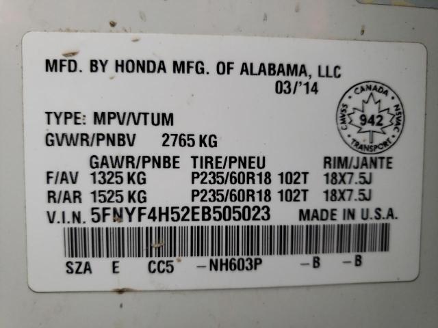 Photo 10 from auction – 2014 HONDA PILOT EXL with VIN 5FNYF4H52EB505023