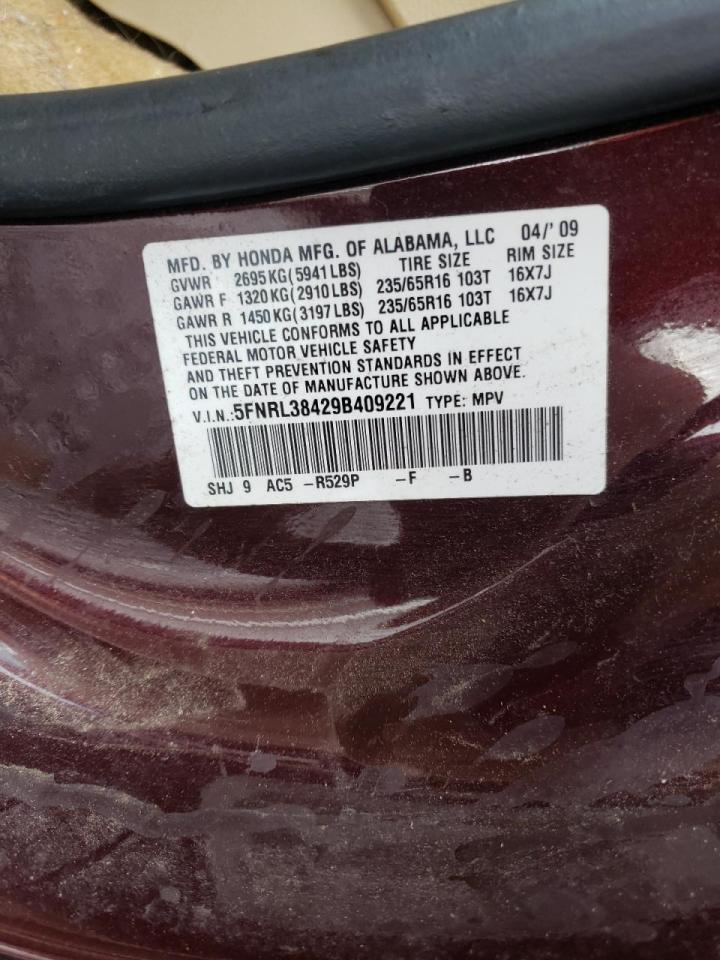 Photo 10 from auction – 2009 HONDA ODYSSEY EX with VIN 5FNRL38429B409221