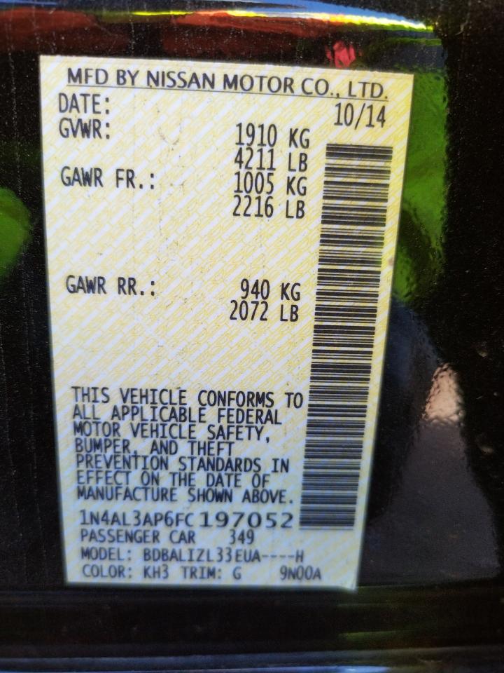Photo 10 from auction – 2015 NISSAN ALTIMA 2.5 with VIN 1N4AL3AP6FC197052