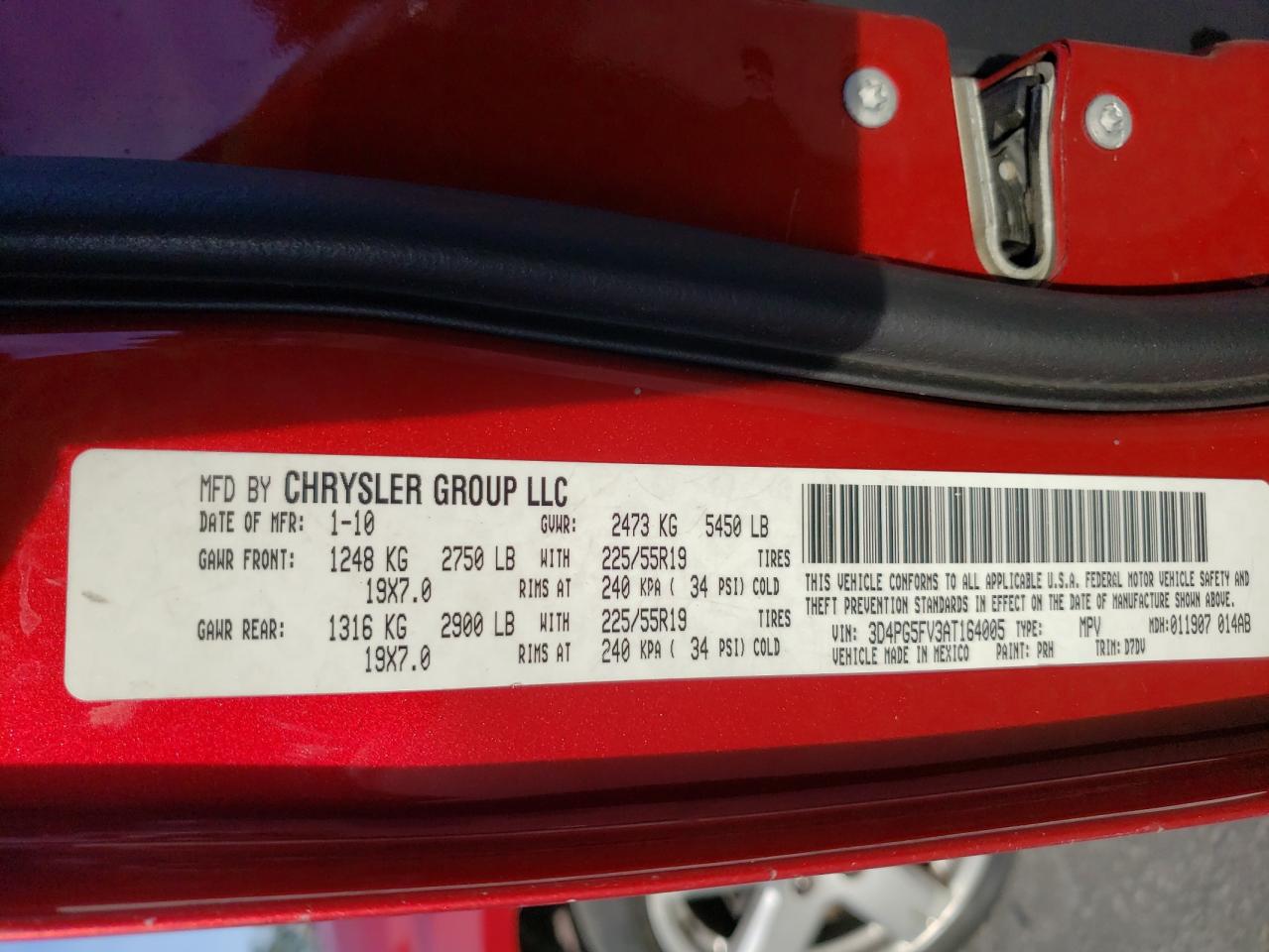 Photo 10 from auction – 2010 DODGE JOURNEY SX with VIN 3D4PG5FV3AT164005