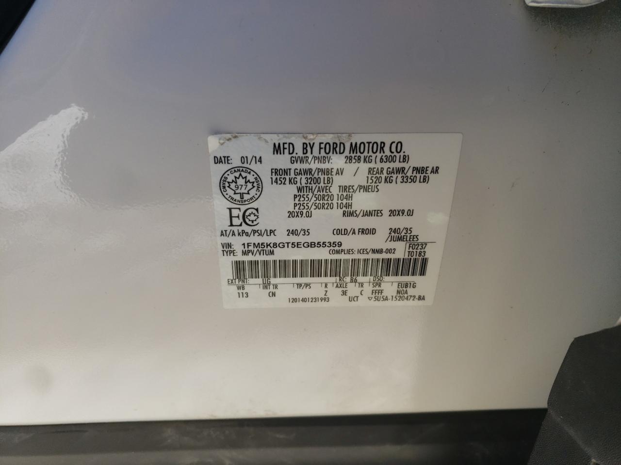 Photo 10 from auction – 2014 FORD EXPLORER S with VIN 1FM5K8GT5EGB55359