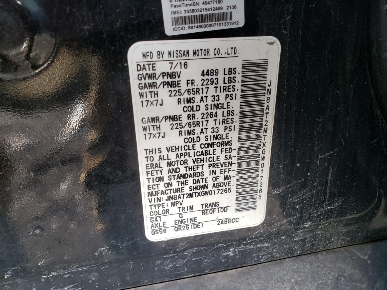 Photo 10 from auction – 2016 NISSAN ROGUE S with VIN JN8AT2MTXGW017265
