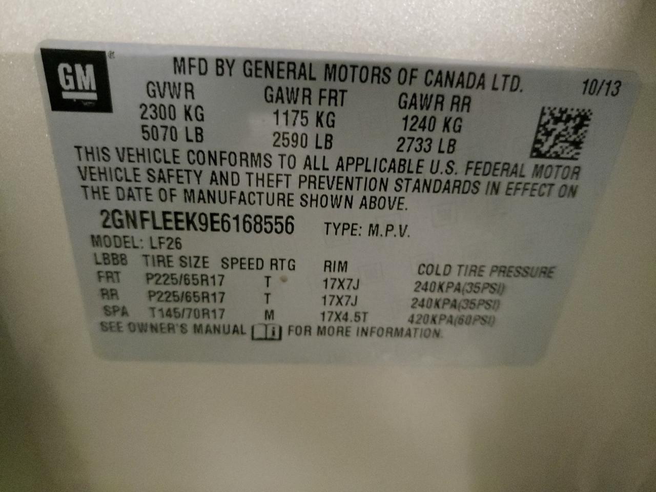 Photo 10 from auction – 2014 CHEVROLET EQUINOX LS with VIN 2GNFLEEK9E6168556