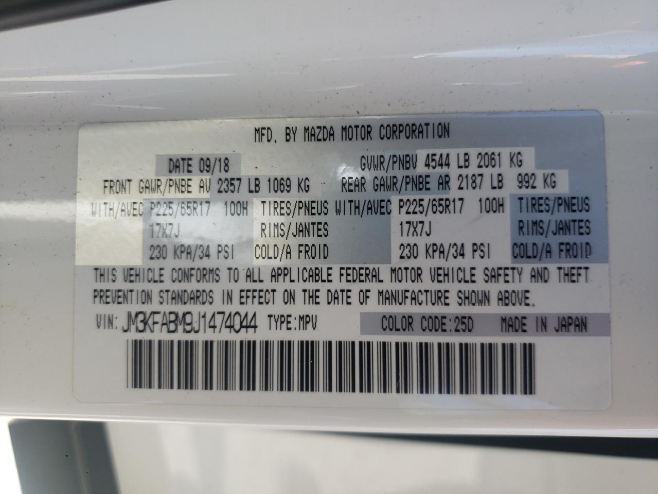 Photo 10 from auction – 2018 MAZDA CX-5 SPORT with VIN JM3KFABM9J1474044