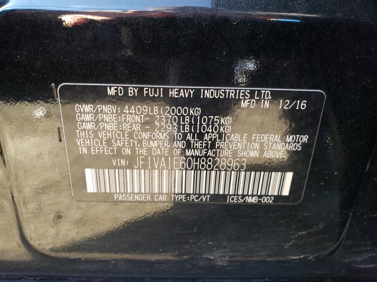 Photo 10 from auction – 2017 SUBARU WRX PREMIU with VIN JF1VA1E60H8828963