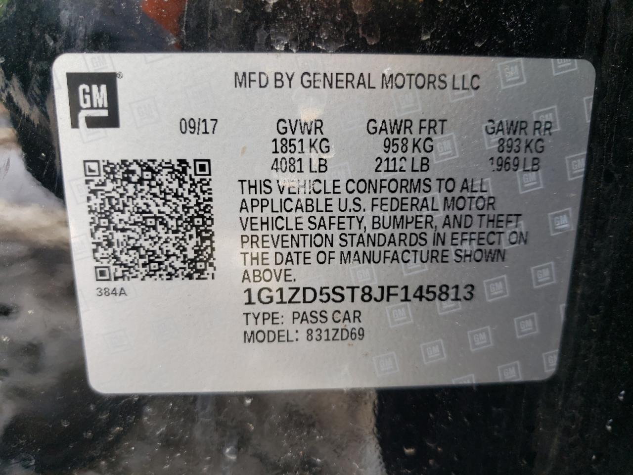 Photo 10 from auction – 2018 CHEVROLET MALIBU LT with VIN 1G1ZD5ST8JF145813