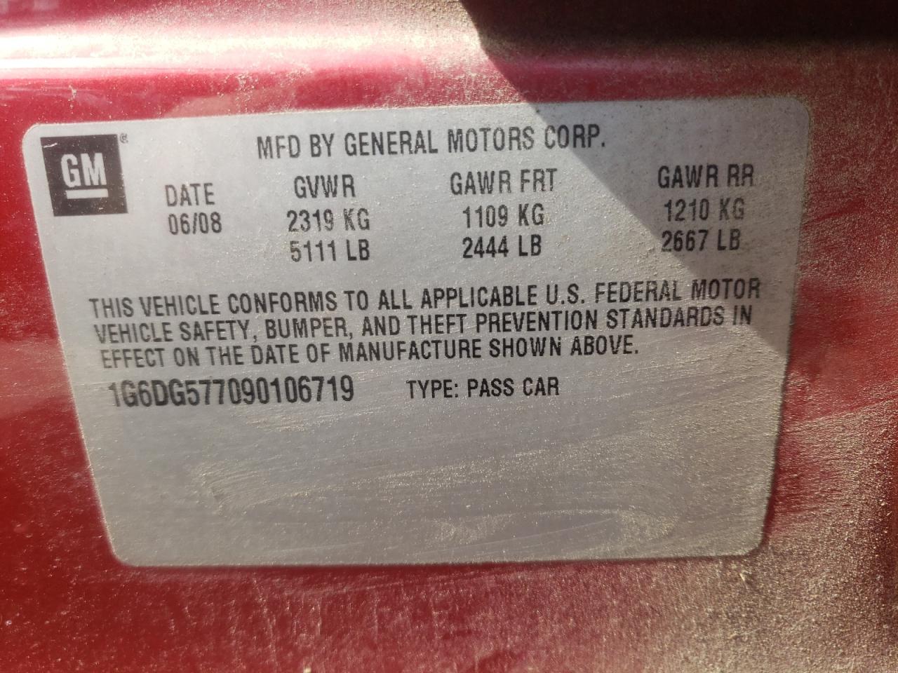 Photo 10 from auction – 2009 CADILLAC CTS with VIN 1G6DG577090106719