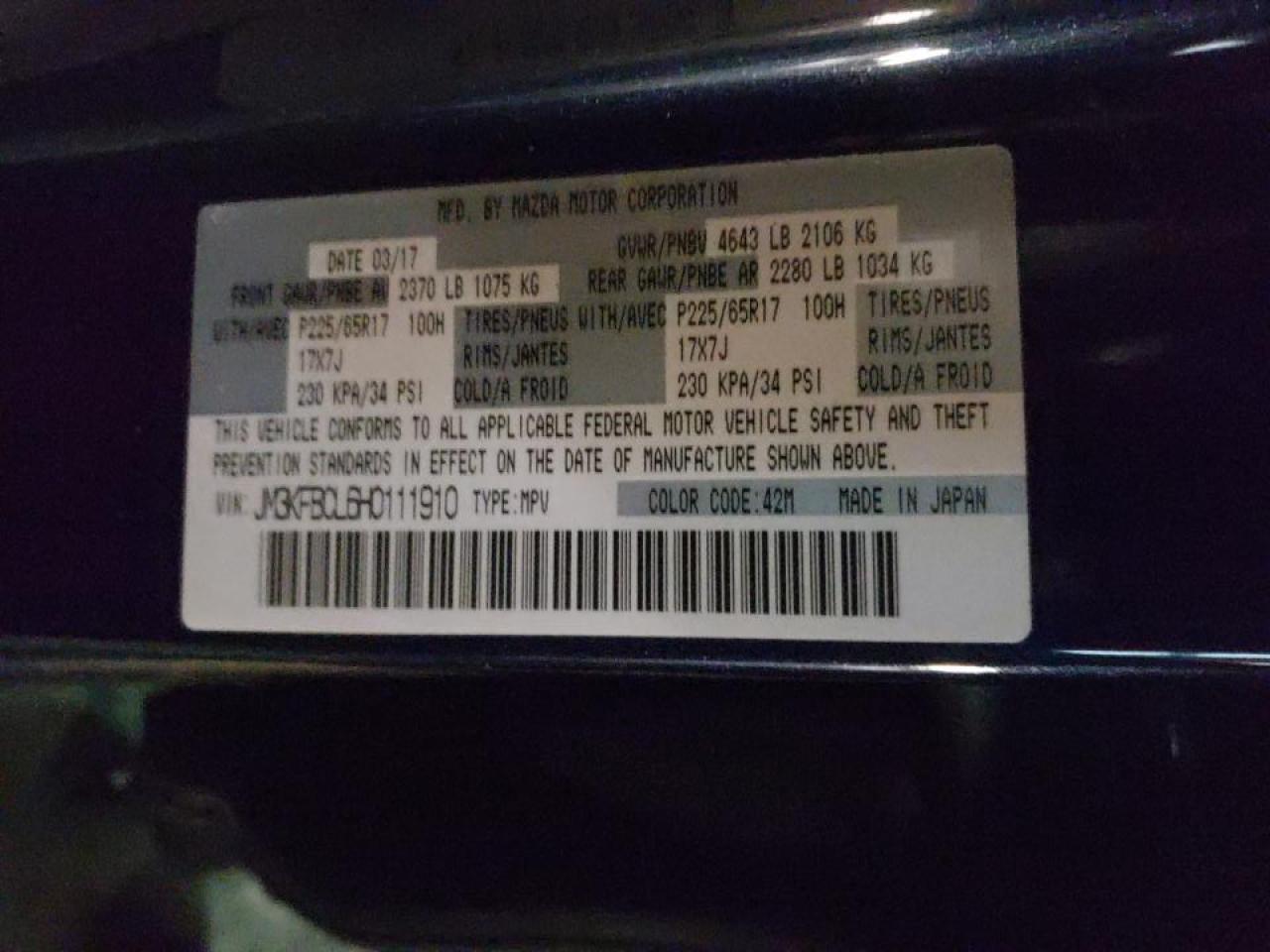 Photo 10 from auction – 2017 MAZDA CX-5 TOURI with VIN JM3KFBCL6H0111910
