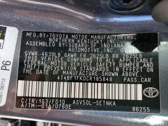 Photo 10 from auction – 2012 TOYOTA CAMRY BASE with VIN 4T4BF1FK0CR185848