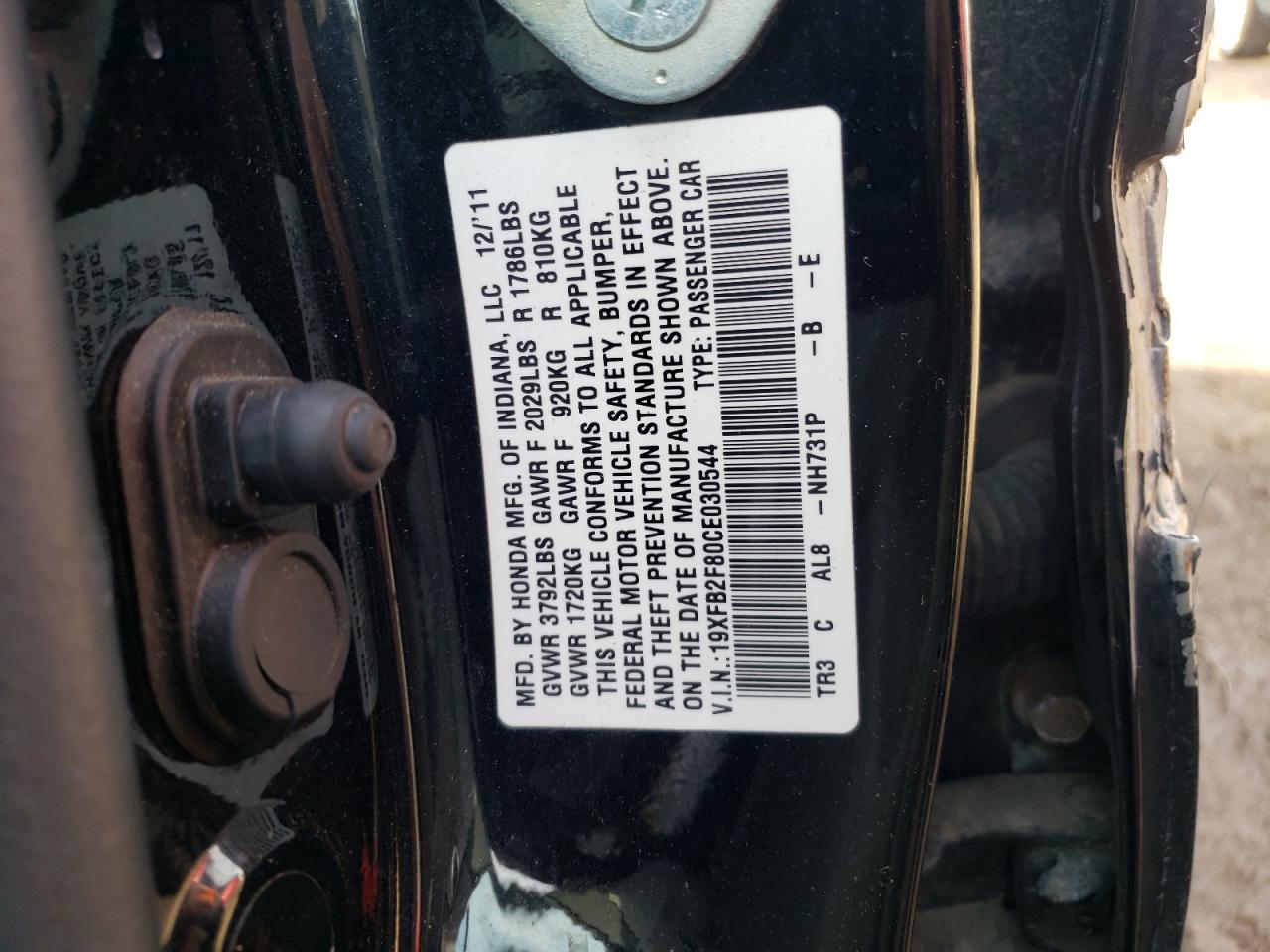 Photo 10 from auction – 2012 HONDA CIVIC EX with VIN 19XFB2F80CE030544