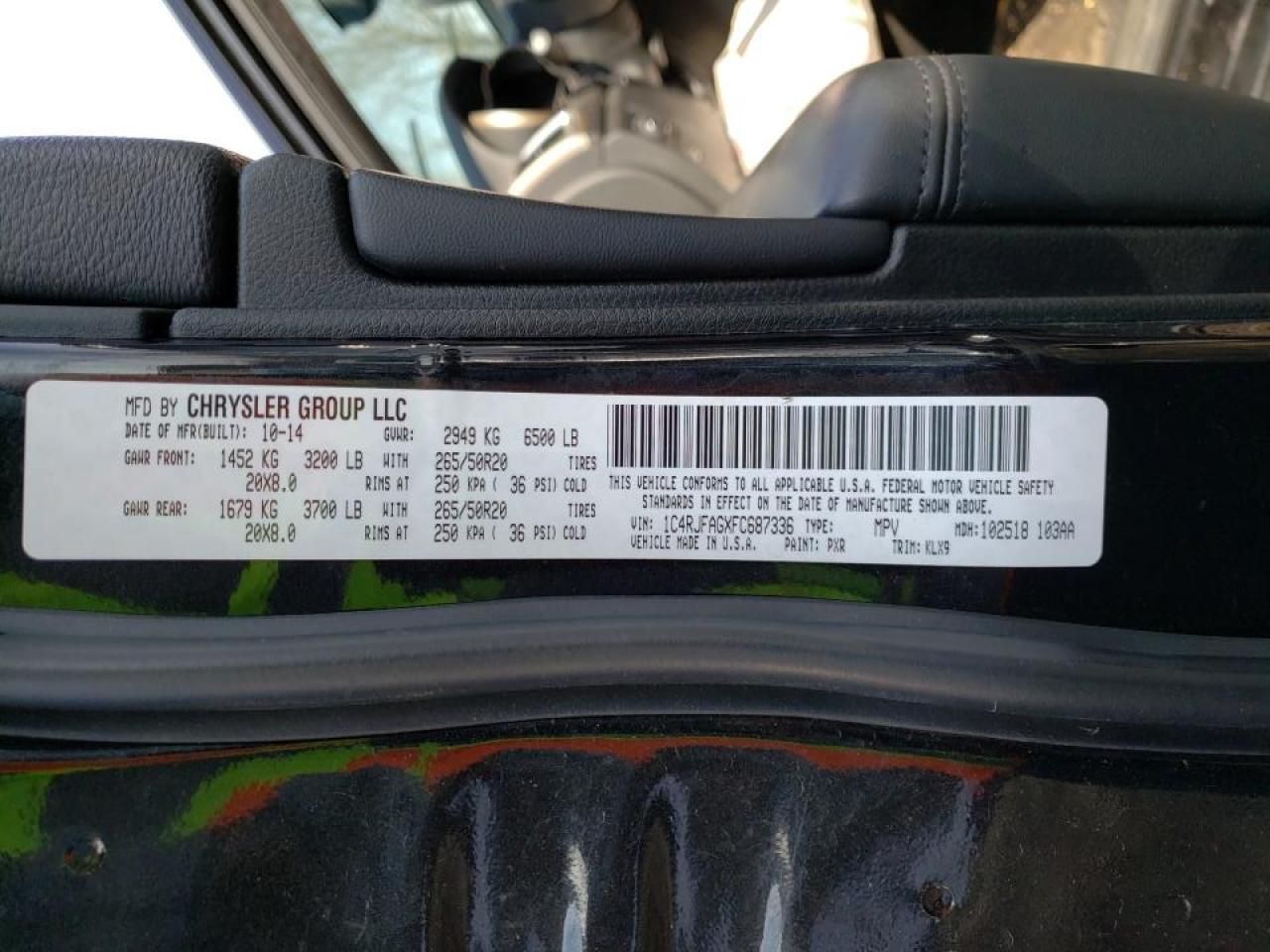 Photo 10 from auction – 2015 JEEP GRAND CHER with VIN 1C4RJFAGXFC687336