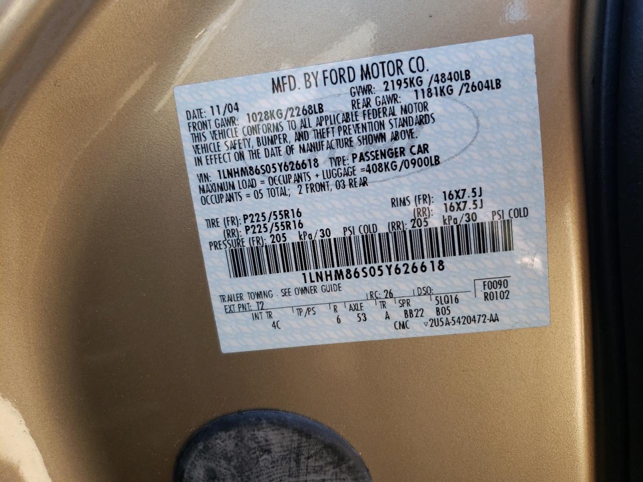 Photo 10 from auction – 2005 LINCOLN LS with VIN 1LNHM86S05Y626618