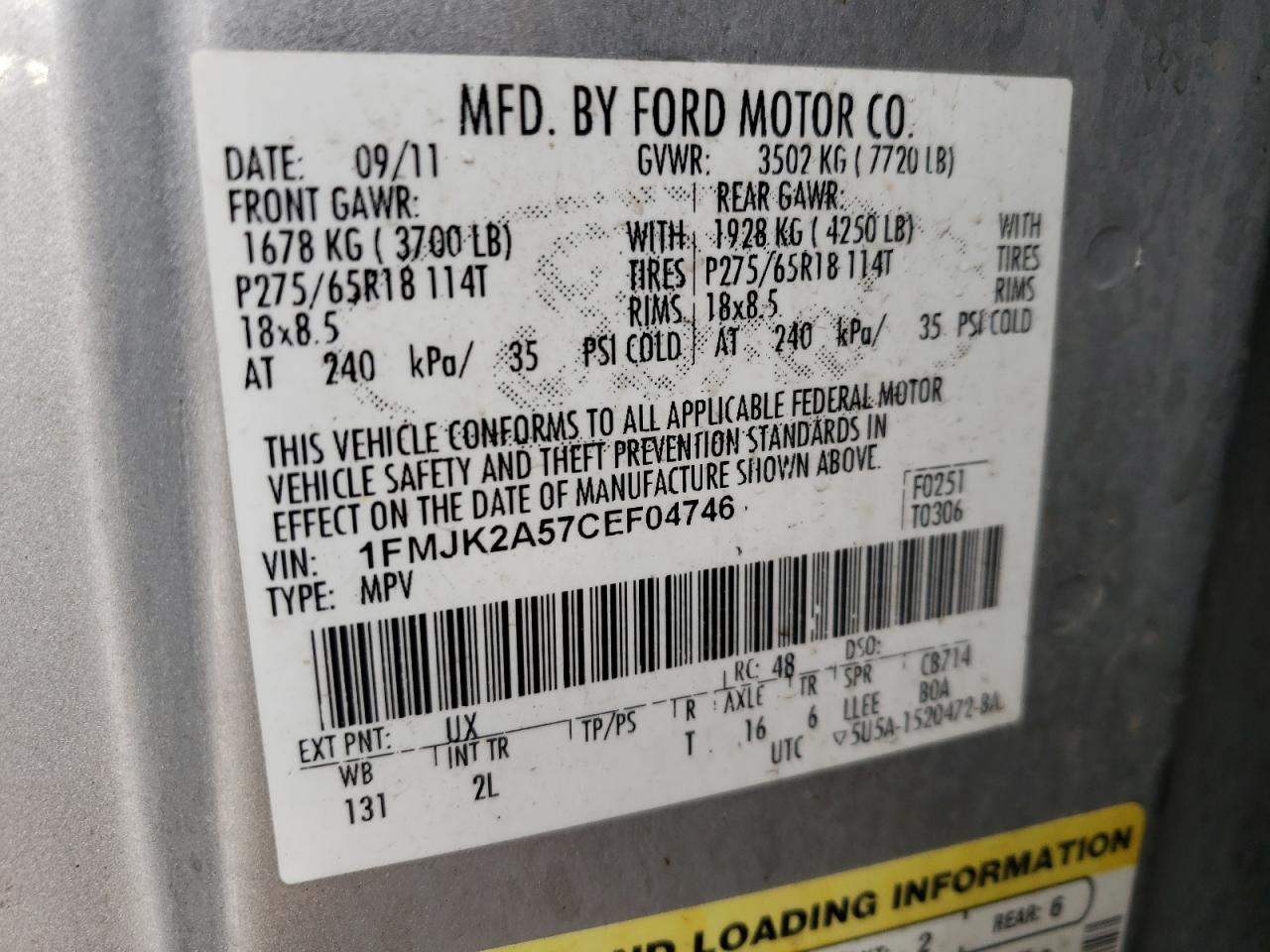 Photo 10 from auction – 2012 FORD EXPEDITION with VIN 1FMJK2A57CEF04746