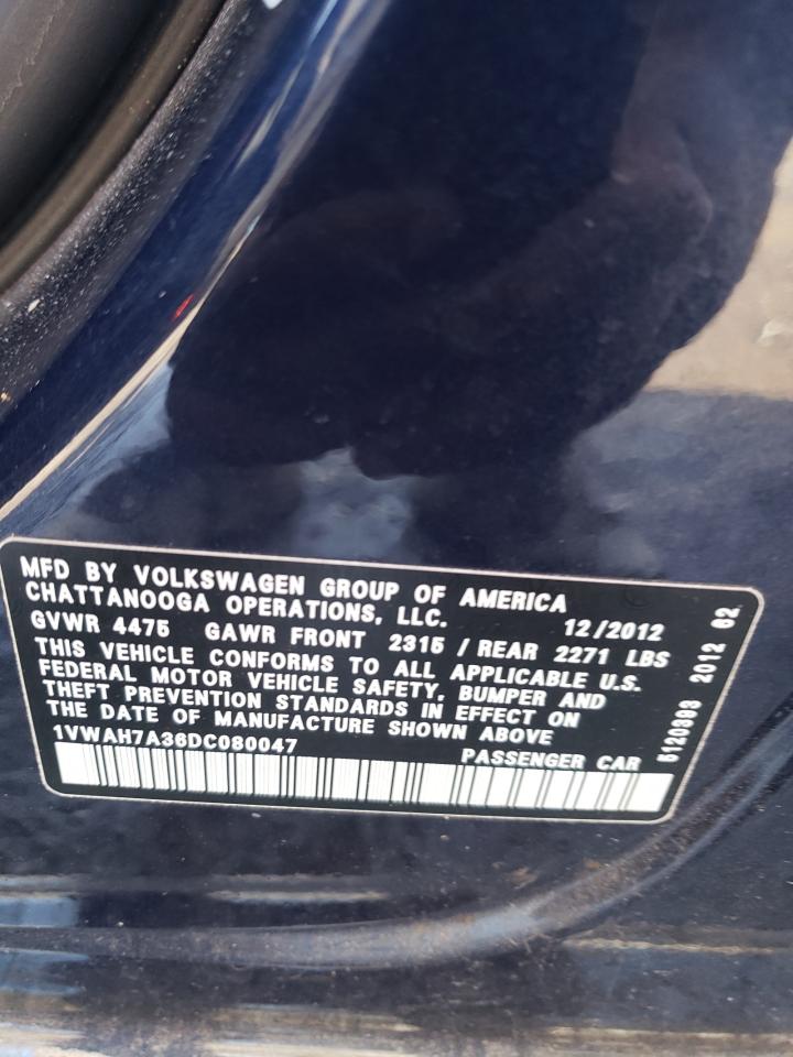 Photo 10 from auction – 2013 VOLKSWAGEN PASSAT S with VIN 1VWAH7A36DC080047