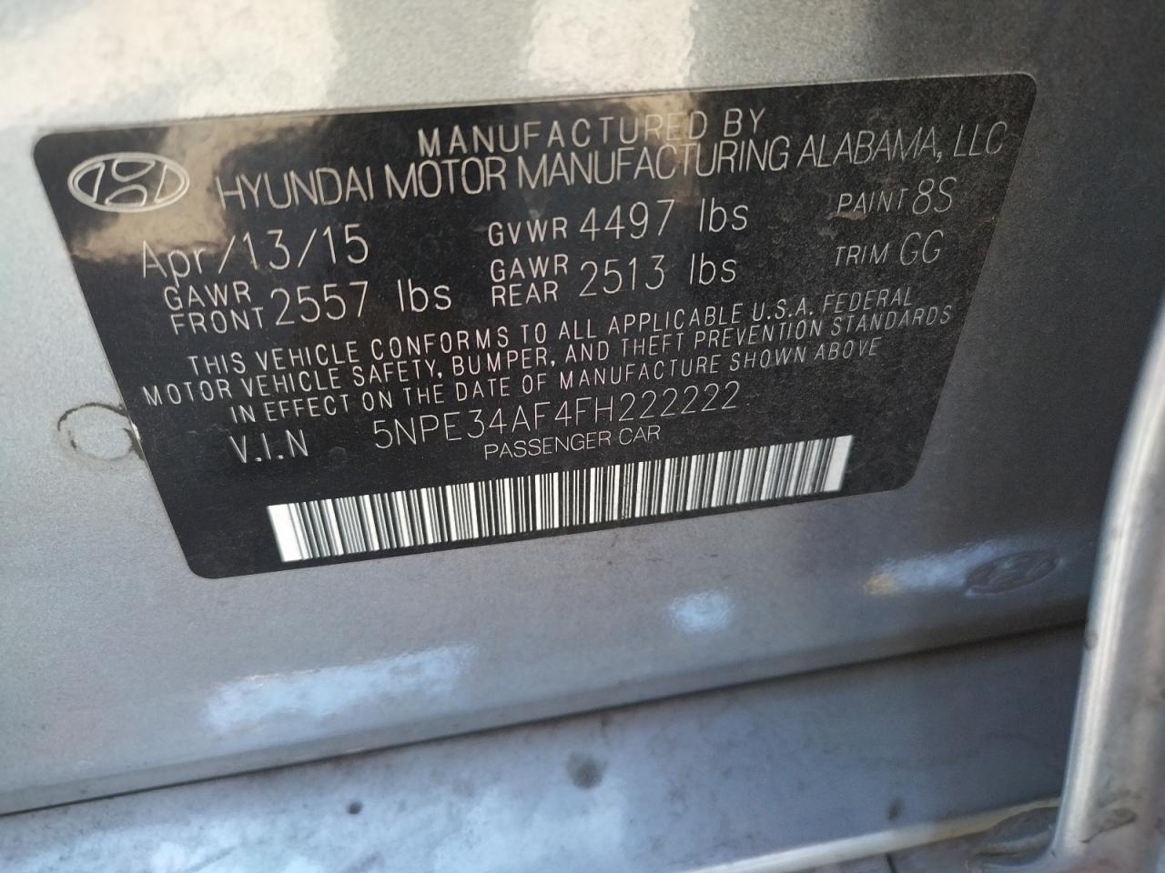 Photo 10 from auction – 2015 HYUNDAI SONATA SPO with VIN 5NPE34AF4FH222222