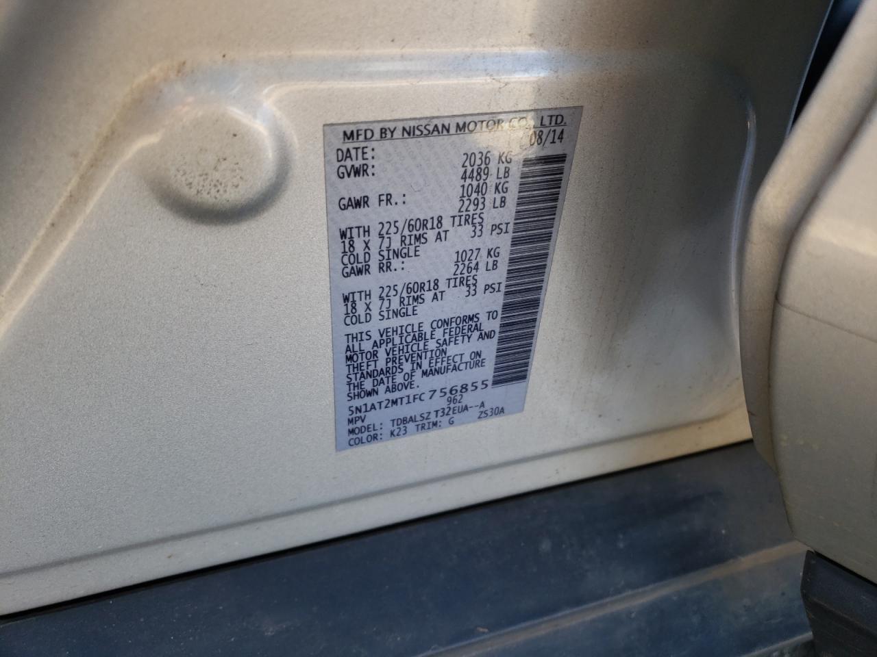 Photo 10 from auction – 2015 NISSAN ROGUE S with VIN 5N1AT2MT1FC756855