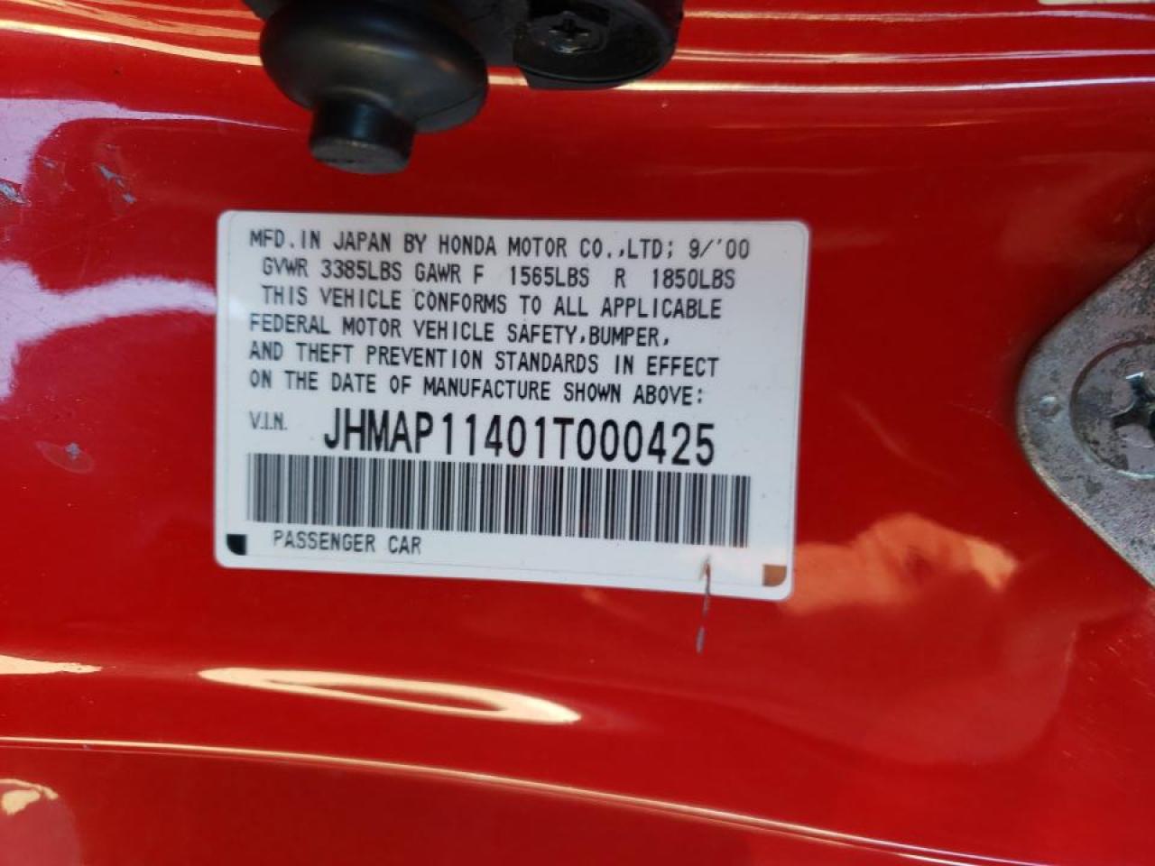Photo 10 from auction – 2001 HONDA S2000 with VIN JHMAP11401T000425
