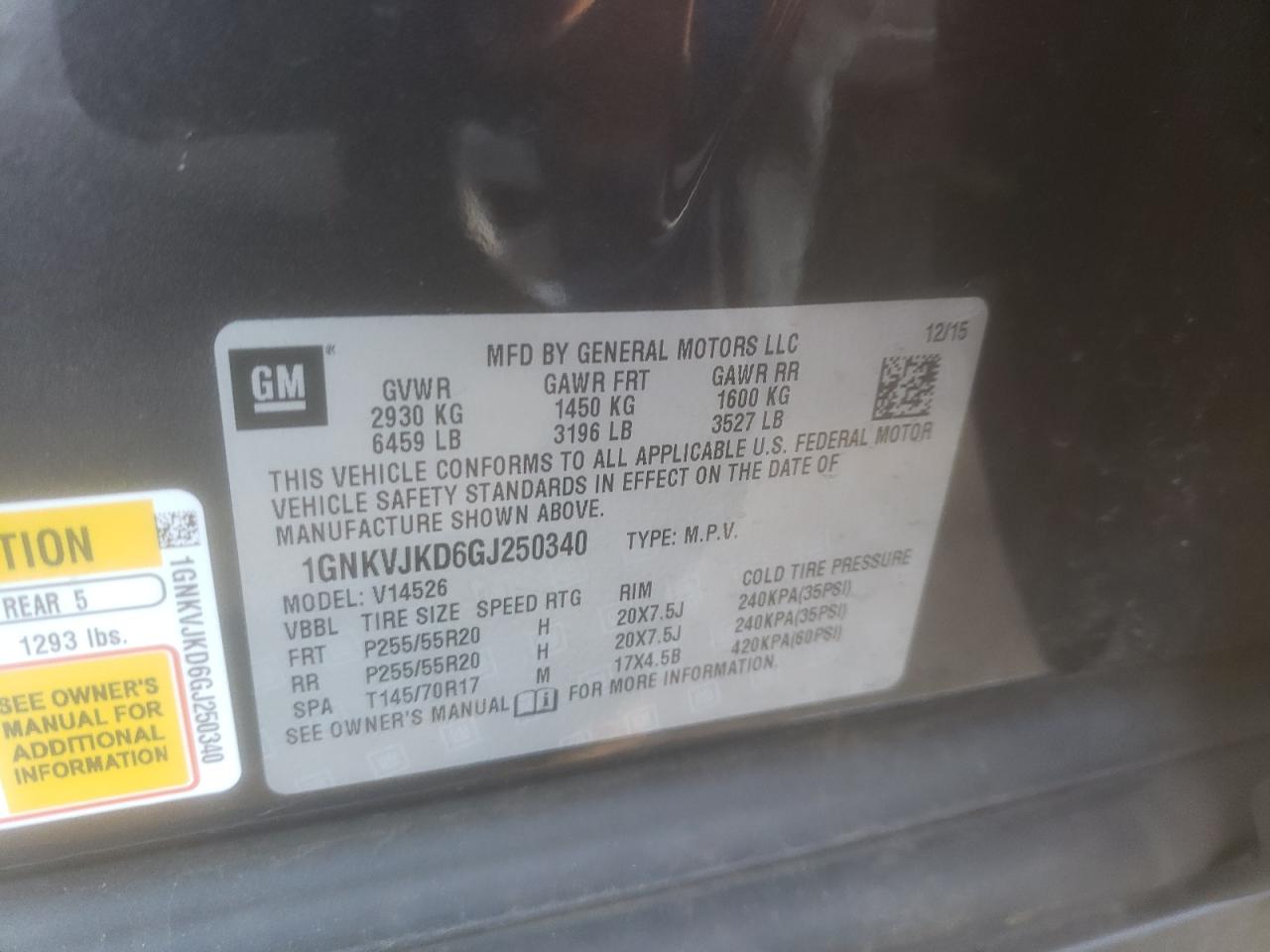 Photo 10 from auction – 2016 CHEVROLET TRAVERSE L with VIN 1GNKVJKD6GJ250340