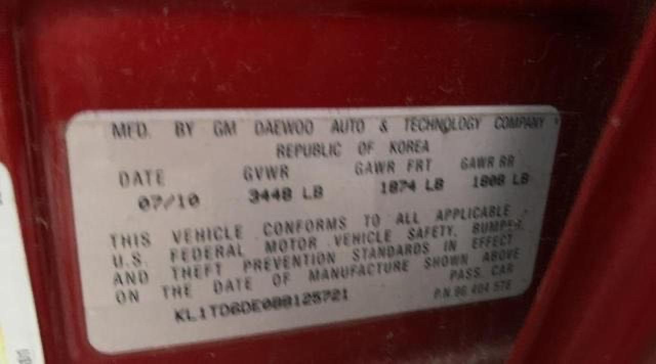 Foto 10 de la subasta – 2011 CHEVROLET AVEO LS con VIN KL1TD6DE0BB125721