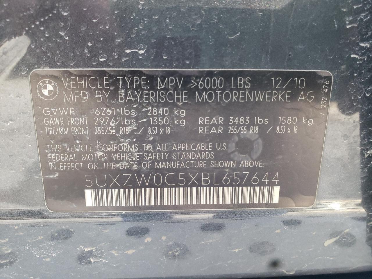 Photo 10 from auction – 2011 BMW X5 XDRIVE3 with VIN 5UXZW0C5XBL657644