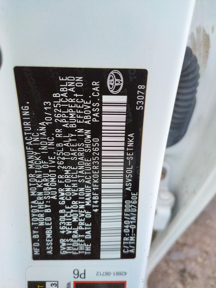 Photo 10 from auction – 2014 TOYOTA CAMRY L with VIN 4T4BF1FK0ER352650
