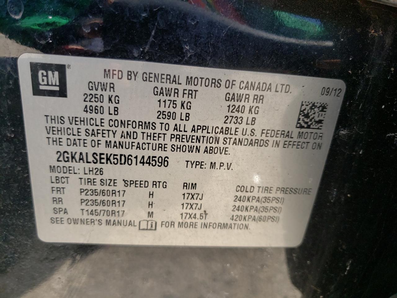 Photo 10 from auction – 2013 GMC TERRAIN SL with VIN 2GKALSEK5D6144596