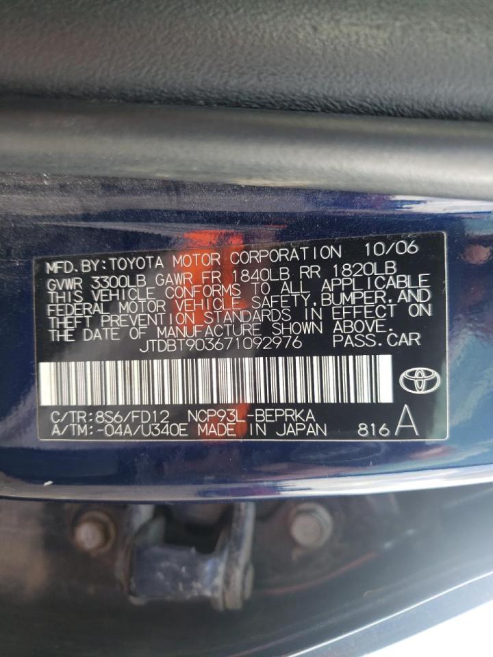 Photo 10 from auction – 2007 TOYOTA YARIS AUTO with VIN JTDBT903671092976