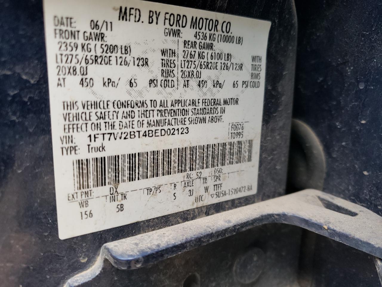 Photo 10 from auction – 2011 FORD F250 SUPER with VIN 1FT7W2BT4BED02123
